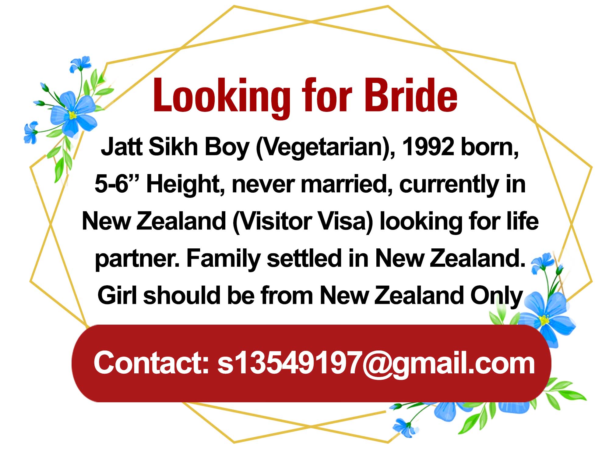 Jatt Sikh Boy (Vegetarian), 1992 born, 5-6” Height... - NZ Punjabi News